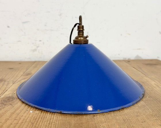 Image 1 of Lampada a sospensione industriale in smalto blu, anni '50