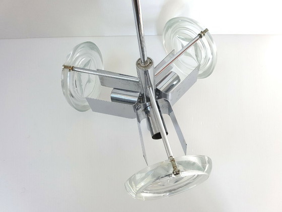 Image 1 of Vintage 1970s Ceiling Light, Glass & Chrome, 70s Space Age