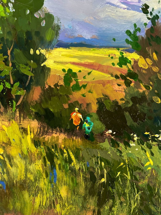 Original Oil Painting Nature Summer Landscape A Walk through Cloudy Nature, Paintings & Drawings, Wood, Other (photo 6 of 10)