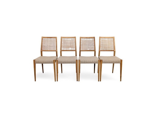 Set di 4 sedie in stile metà secolo, con intreccio in rattan di betulla e design vintage.