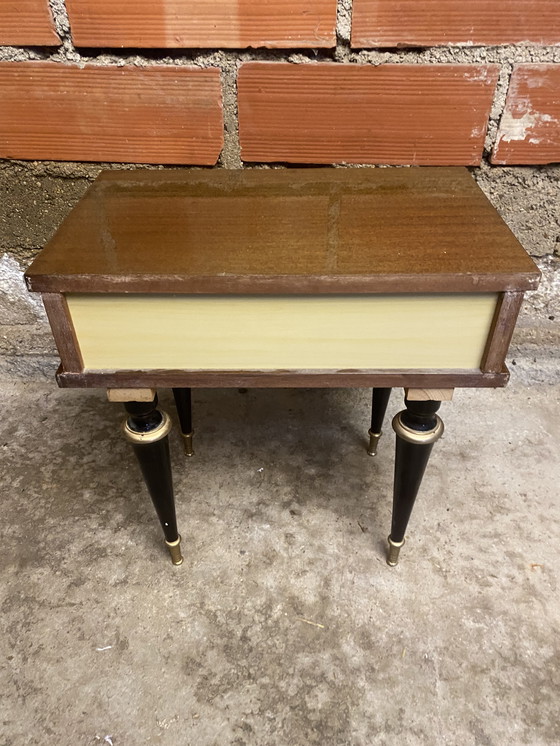 Image 1 of Antique Bedside Table/Nightstand N252 with Drawer, Lacquered Wood, Mid-20th Century Vintage #D395