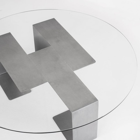 Vintage coffee table. Designed by Jean-Pierre Mesmin for Bioject. Mexico, 1970s., Glass, Metal, Transparent (photo 12 of 12)