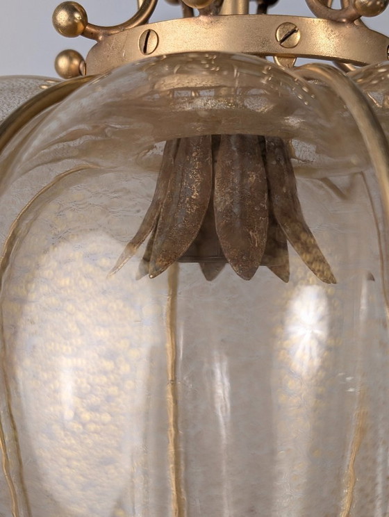 Image 1 of Handgeblazen lantaarn van Murano-glas van Barovier & Toso met 24-karaats goud en messing, jaren 60.