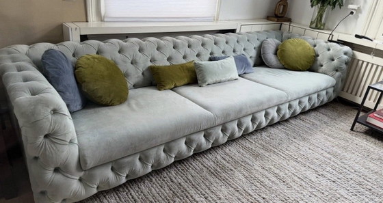 Divano di lusso effetto Chesterfield in camoscio, Divani 3 posti, Tessile, mint (foto 2 di 5)