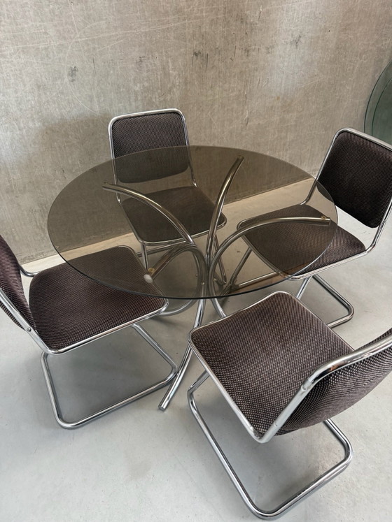 Set da pranzo Vintage Cromato Space Age ‘70 Design Italiano – Cromo, Tessile (photo 9 of 11)