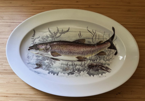 Image 1 of 7-teiliges Fischservice – 6 Teller und 1 große Platte – aus Limoges-Porzellan