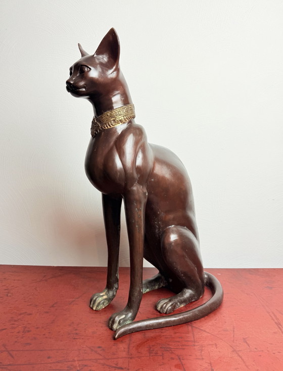 Image 1 of A. Tiot, Lifesize Bronze Egyptian Cat Sculpture, 62 cm, France, 1970s