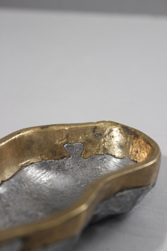 Image 1 of David Marshall Art3 - Brutalist aluminum & brass trinket tray, Peanut color, 1980s