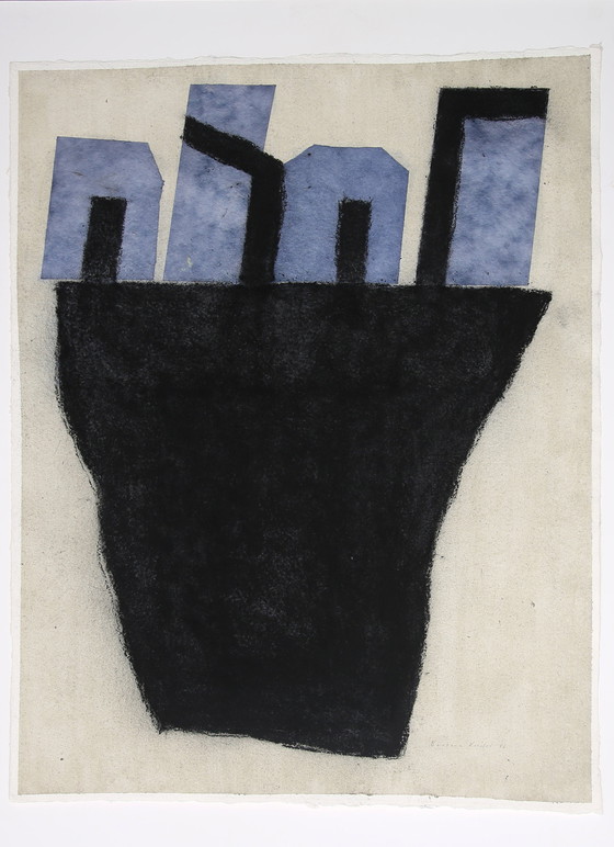 Image 1 of Barbara Keidel - Houses on Rocks, 1996 - Œuvre d'art mixte signée de sa main,