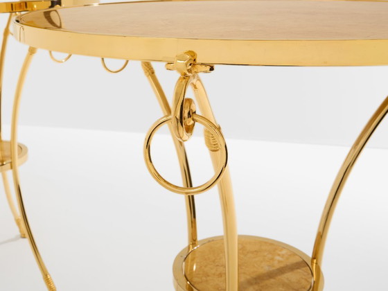 Image 1 of Coppia di tavoli gueridon in ottone e marmo neoclassici Maison Charles, anni '60