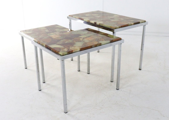 Image 1 of Set of 3 nesting tables epoxy Hollwood regency vintage