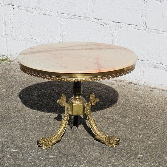 Image 1 of rench Víntage Marble and Bronze Coffee Table-round Cocktail Table-Style Louis XV-60s