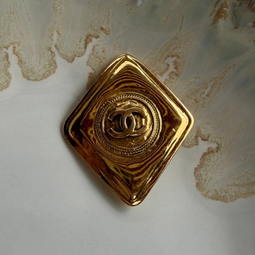 Chanel Vintage CC Rhombus Brosche 24k vergoldet