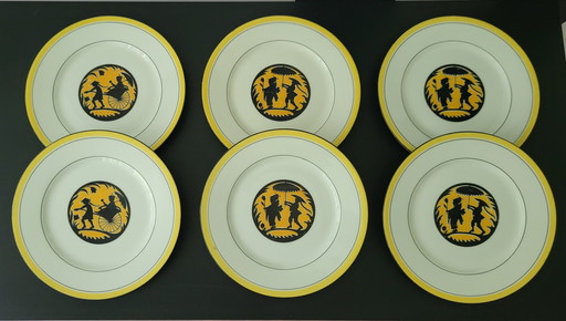Jugendstil-Porzellanteller mit Orientale-Motiven von Limoges Frankreich, 6-teiliger Satz.