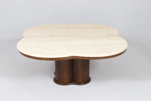 Coffee table with clover-shaped travertine top, Italy, 1970s