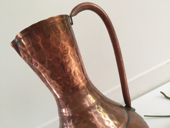 Image 1 of Hammered Copper Pitcher Vase France