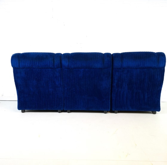 Image 1 of Canapé modulable vintage, 3 parties, tissu velours côtelé bleu roi