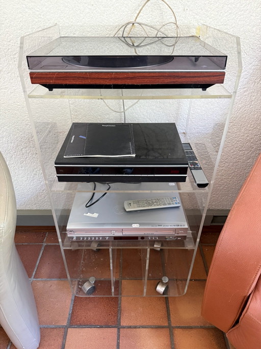 Meuble Hifi & Disques Vintage en Plexiglas sur Roues – Chariot Space Age (Années 70/80)