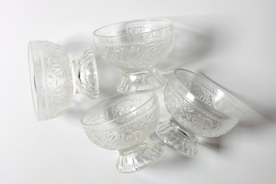 Image 1 of Set of 4 Mid-Century Pressed Glass Dessert Bowls Cibulak by Pavel Panek / 1977