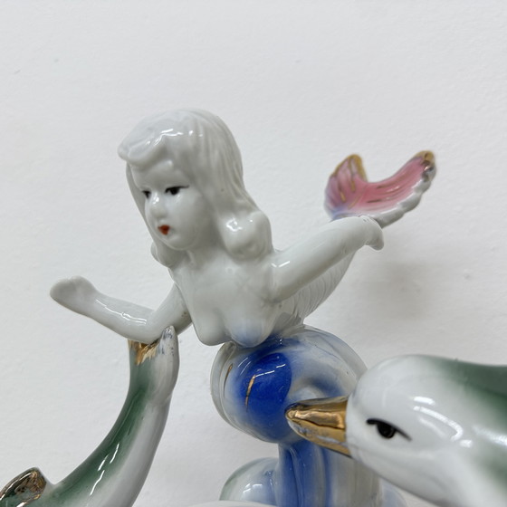 Image 1 of Vintage keramieken tafellamp met zeemeermin en dolfijnen, jaren 1980