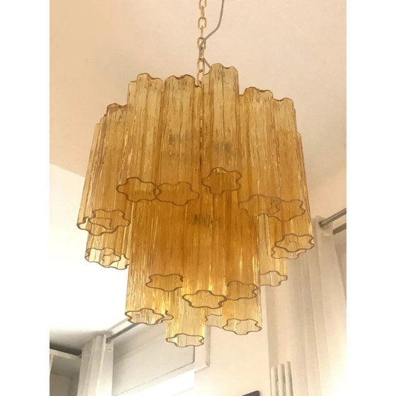 Image 1 of Lustre contemporain en verre de Murano et verre ambré Tronchi