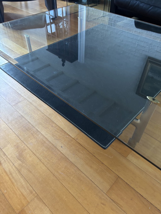 Glass Coffee Table with Leather Reading Top