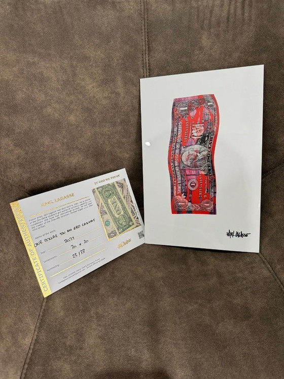 Image 1 of Karl LAGASSE - One Dollar in my red canvas - Impression plexiglas