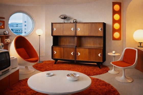 Image 1 of Vintage Deens teakhouten dressoir uit het midden van de 20e eeuw met handgeschilderd patroon, jaren 1950