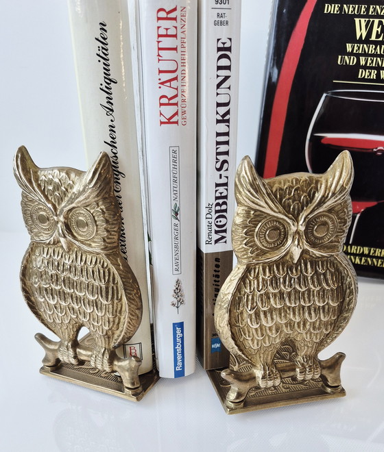 Image 1 of 2 vintage brass "Owl" bookends