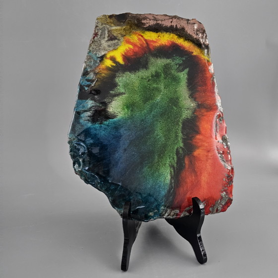 Image 1 of Vintage West-Duitse Fat Lava Muurplaquette Gemaakt Door Vulkan Keramik / Ostara Fliesen. Kleuren: Rood, Geel, Blauw En Groen.