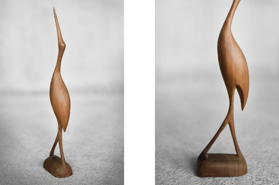 Image 1 of Sculpture en bois vintage Mid Century Danish Modern Figurine Crane, 1960s