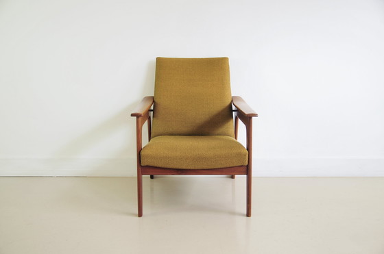 Image 1 of houten vintage fauteuil groene bekleding