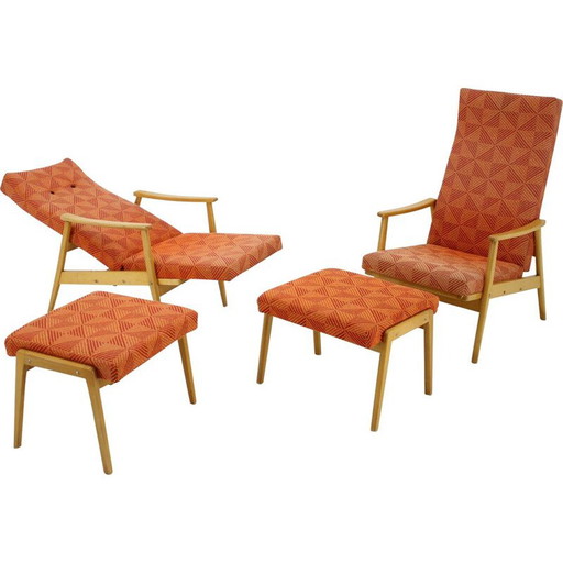 Coppia di poltrone regolabili vintage con poggiapiedi di Thon, 1970.