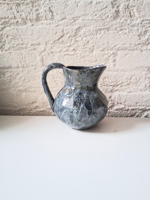 Brocca per il latte in ceramica nei colori blu-verde, molto adatta come vaso per fiori.