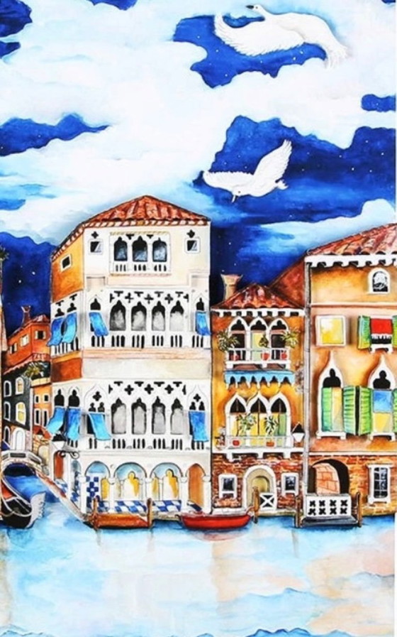 Image 1 of Linnea Pergola: "Venecia-Luz de Luna". Giclee, firmado a mano, sobre papel Hahnemühle Velvet hecho a mano.