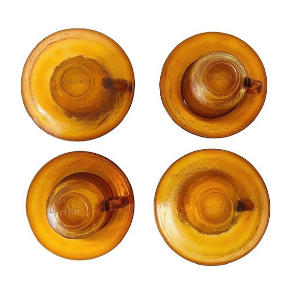 Image 1 of Set vintage Nestle kop en schotels amber glas 1960's