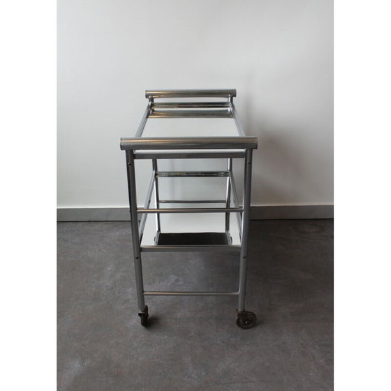 Image 1 of Vintage aluminium bar cart with 2 mirrored trays 1960s