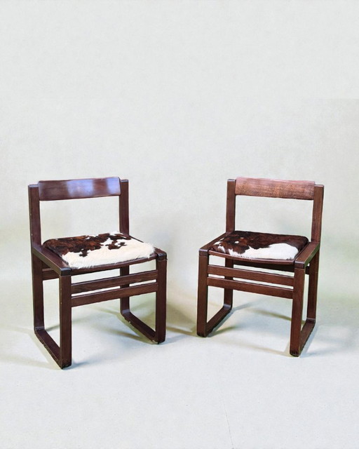 Italienische Esszimmerstühle aus der Mitte des 20. Jahrhunderts mit Bezug aus naturbelassenem Rindsleder (2er-Set)