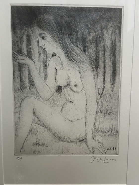 Image 1 of Eau-forte signée par Paul Delvaux, 1981 – édition 33/45 – encadrée