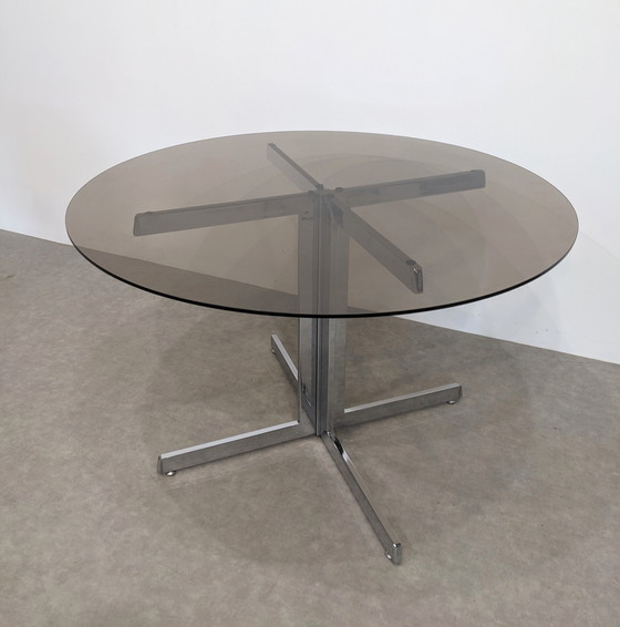 Image 1 of Round Table from the 70s - Smoked Glass