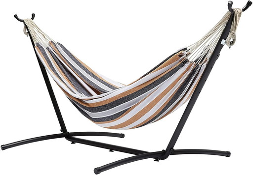 Hamac en tissu avec support, Multicolore, 300 x 117 cm