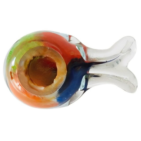 Image 1 of Vintage mondgeblazen multicoloured vogelsculptuur glas presse-papier glazen vogeltje murano stijl vogelbeeldje 1980's
