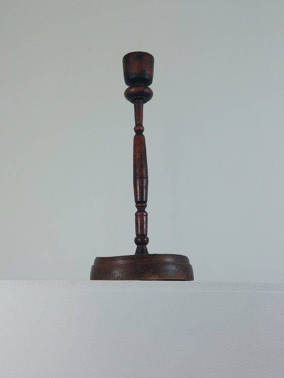 Image 1 of Candeliere antico in stile naif tornito, patina, arte popolare, scandinavo