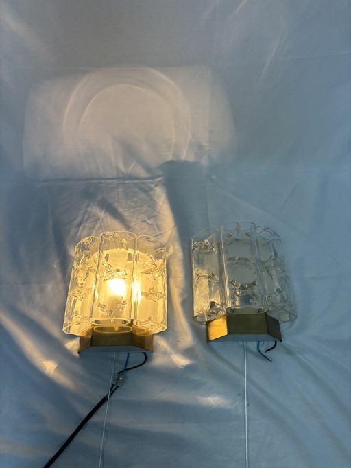 Set aus 2 Vintage-Wandlampen von Doria Leuchten aus Eisglas, 1960er Jahre