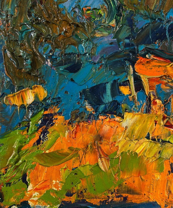 Image 1 of Original Oil Painting Fall Nature Landscape Autumn Flame Of Fire