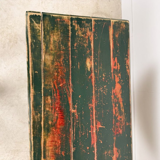 French Bistro table with green painted wooden top, Consoles, Metal, Rustic (photo 8 of 12)
