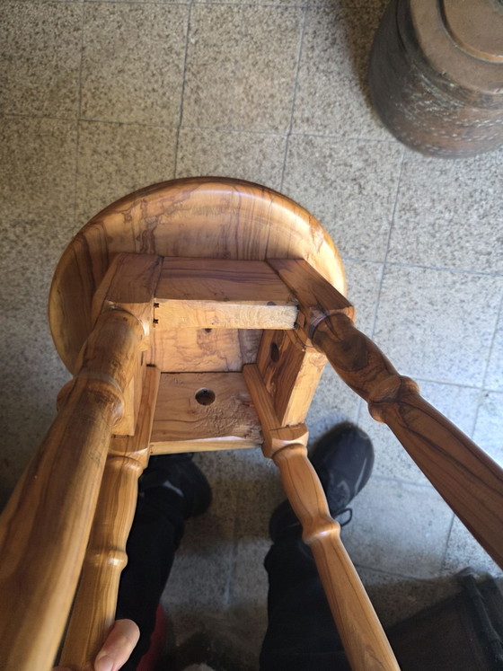 Superb vintage solid olive wood stool, Brown (photo 5 of 6)