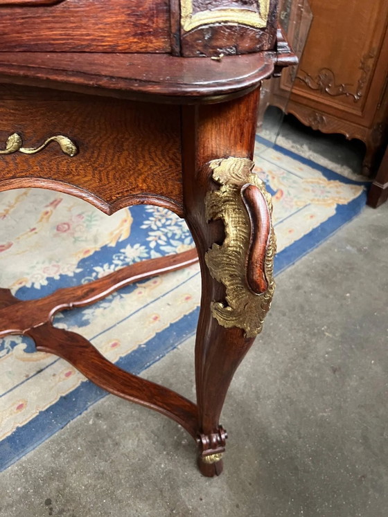 Secretaire in rococostijl. Massief eikenhout, handgeschilderd. Frankrijk. 18e eeuw. – Bureau, Wood (photo 7 of 9)