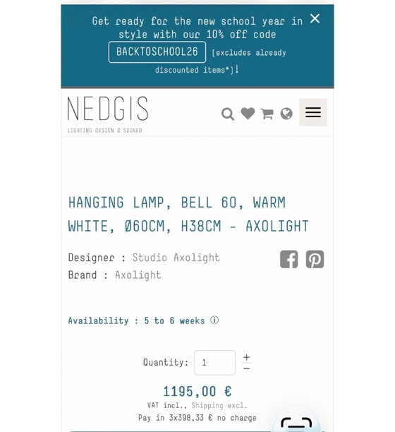 Axolight Bell 60 Hanglamp - Wit – Hanglampen, Metal, Textile (photo 6 of 6)