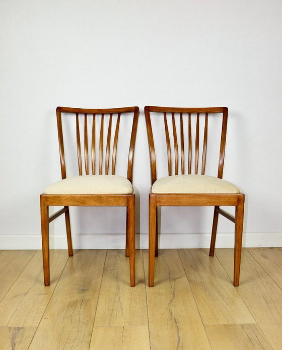 Image 1 of Vintage chairs beige velvet - set of 4